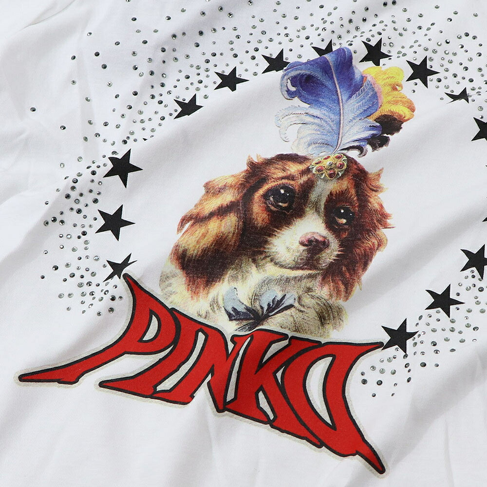 PINKO ピンコ レディース トップス Tシャツ・カットソー ホワイト dog スタッズ 半袖 1G14X4-Y5B7