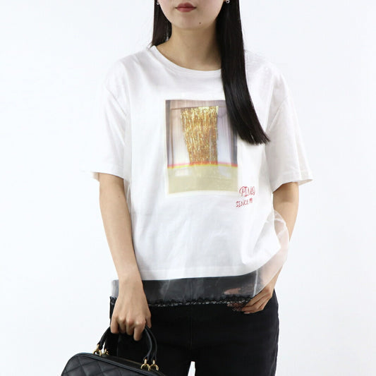 PINKO Tシャツ ホワイト レース プリント 半袖 1G14XG-Y5BD