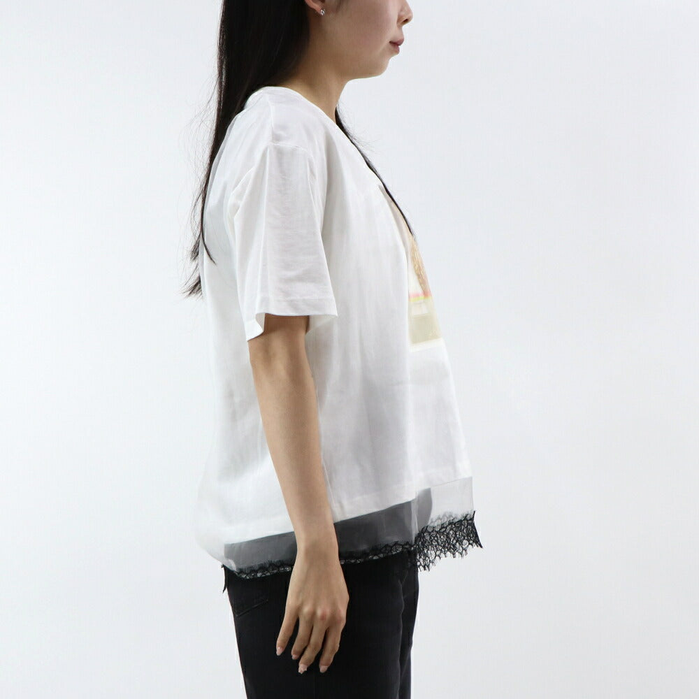 PINKO Tシャツ ホワイト レース プリント 半袖 1G14XG-Y5BD