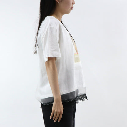 PINKO Tシャツ ホワイト レース プリント 半袖 1G14XG-Y5BD