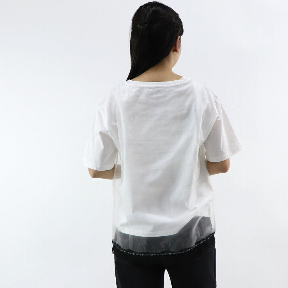 PINKO Tシャツ ホワイト レース プリント 半袖 1G14XG-Y5BD