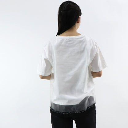 PINKO Tシャツ ホワイト レース プリント 半袖 1G14XG-Y5BD