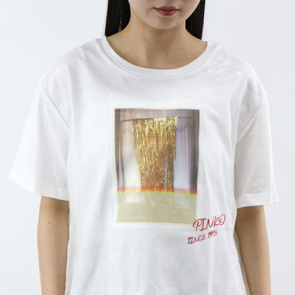 PINKO Tシャツ ホワイト レース プリント 半袖 1G14XG-Y5BD