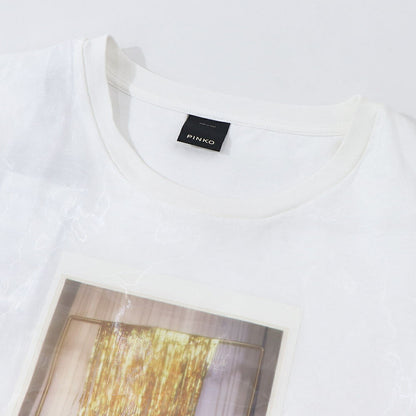 PINKO Tシャツ ホワイト レース プリント 半袖 1G14XG-Y5BD