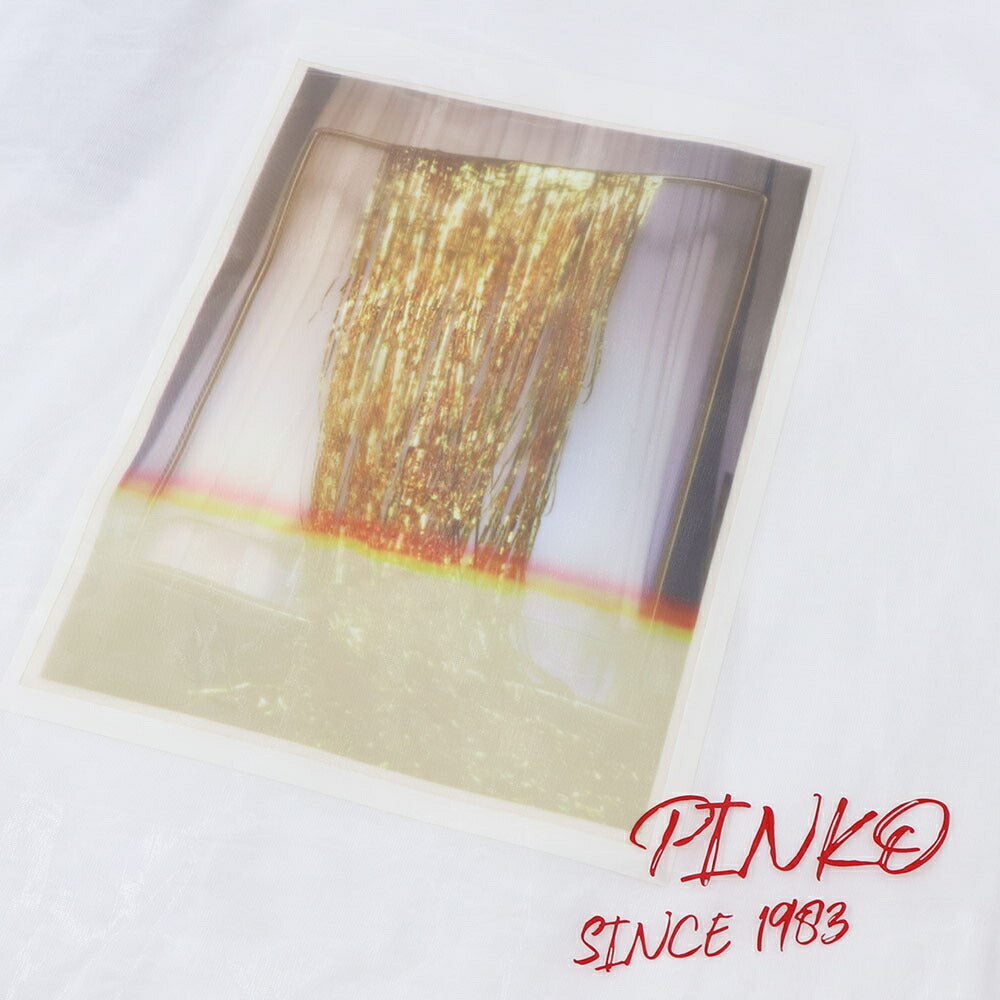 PINKO Tシャツ ホワイト レース プリント 半袖 1G14XG-Y5BD