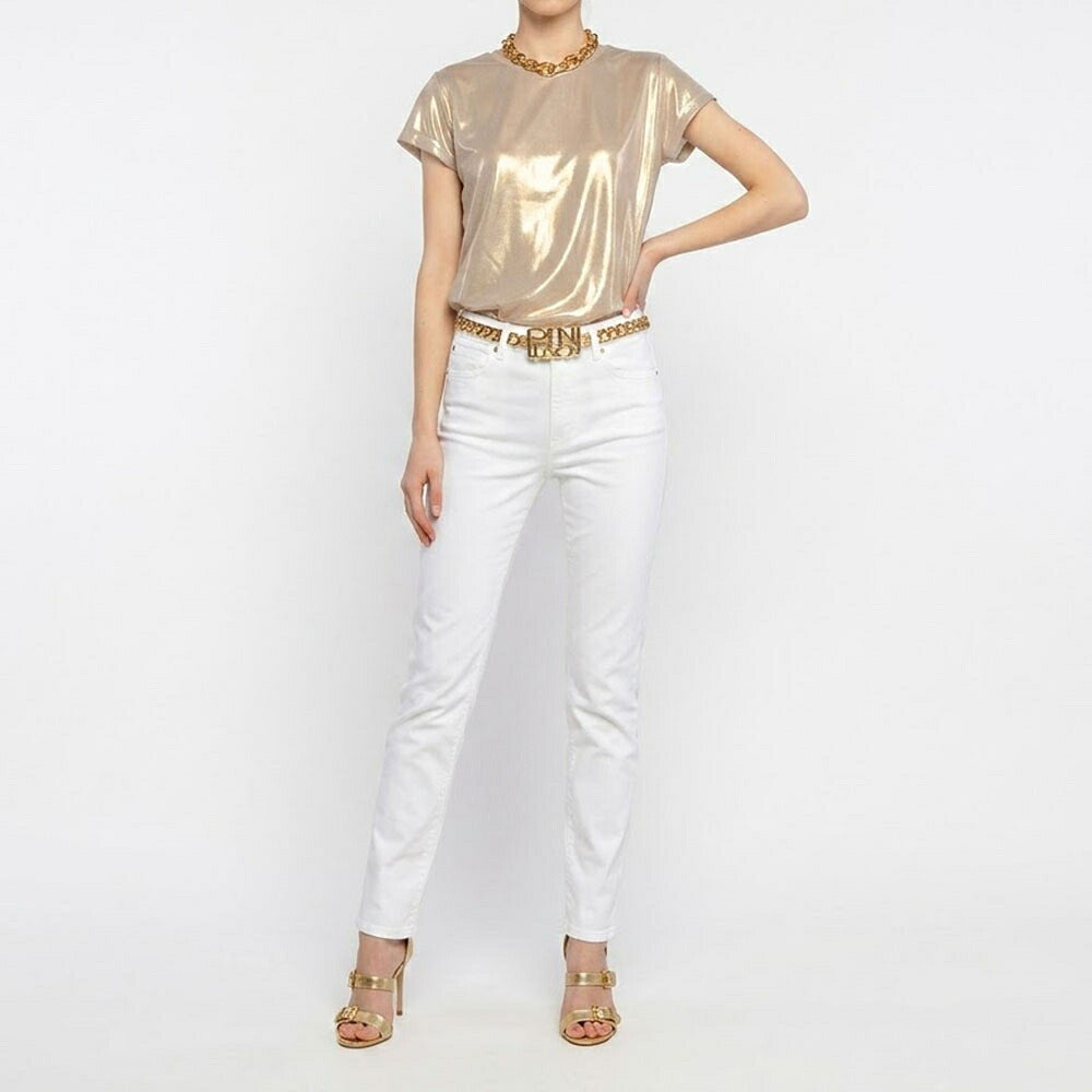 PINKO ピンコ レディース トップス Tシャツ・カットソー ゴールド サテン ラメ 透け感 半袖 1G15TC-Y63D