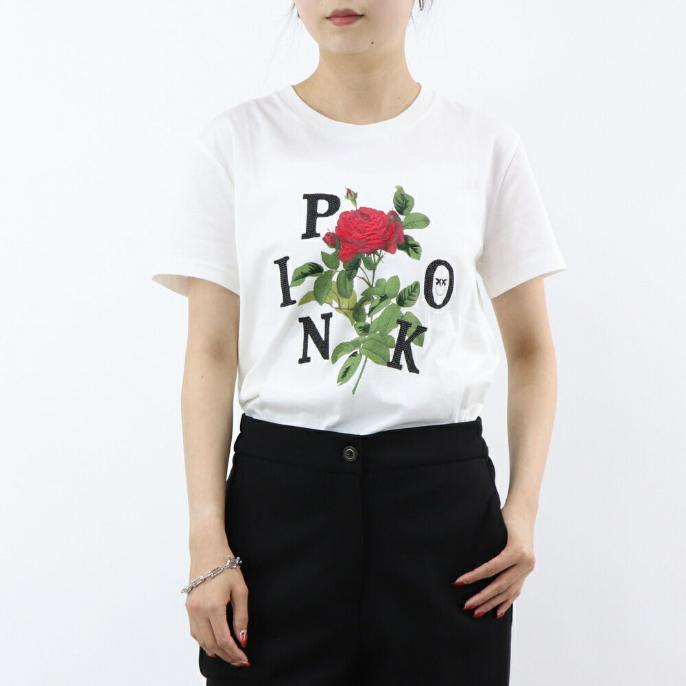 PINKO Tシャツ ホワイト プリント バッグロゴ 半袖 1G16UK-Y74W