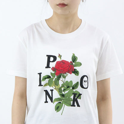 PINKO Tシャツ ホワイト プリント バッグロゴ 半袖 1G16UK-Y74W
