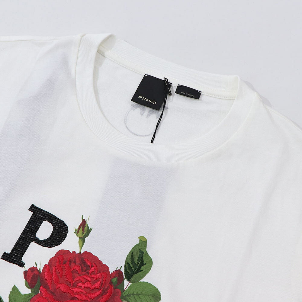 PINKO Tシャツ ホワイト プリント バッグロゴ 半袖 1G16UK-Y74W