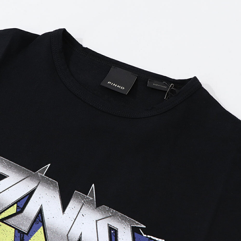 PINKO ピンコ レディース トップス Tシャツ・カットソー ブラック プリント バッグロゴ 半袖 1G16V6-Y74W