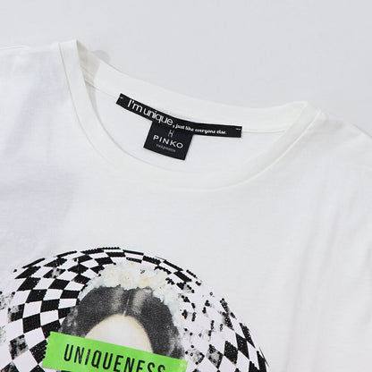 PINKO Tシャツ ホワイト プリント バッグロゴ 半袖 1Q103E-Y6A5