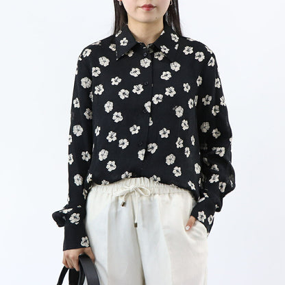 PINKO ブラウス ブラック 花柄 総柄 襟付き 100121-A0OF