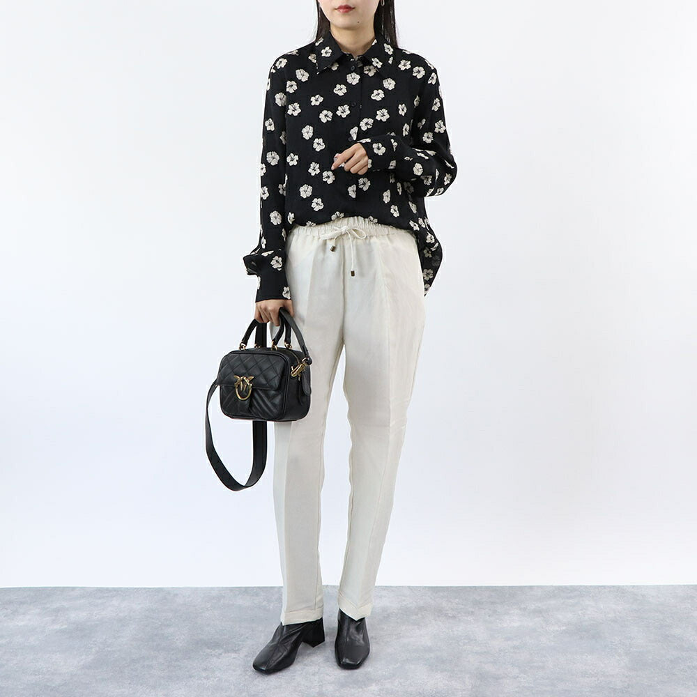 PINKO ブラウス ブラック 花柄 総柄 襟付き 100121-A0OF