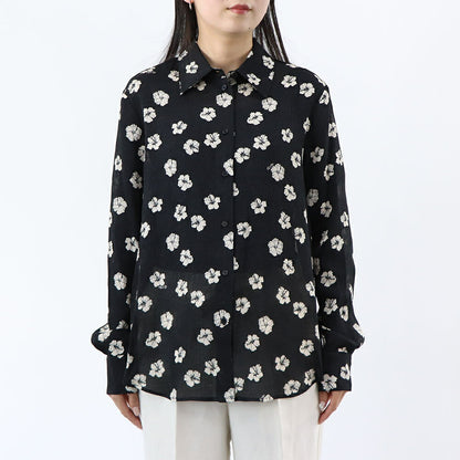 PINKO ブラウス ブラック 花柄 総柄 襟付き 100121-A0OF