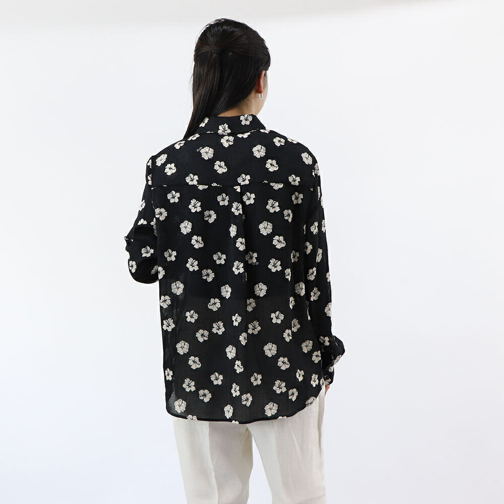 PINKO ブラウス ブラック 花柄 総柄 襟付き 100121-A0OF