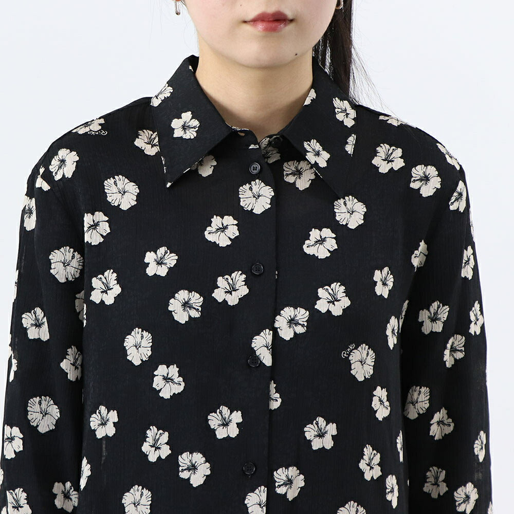 PINKO ブラウス ブラック 花柄 総柄 襟付き 100121-A0OF