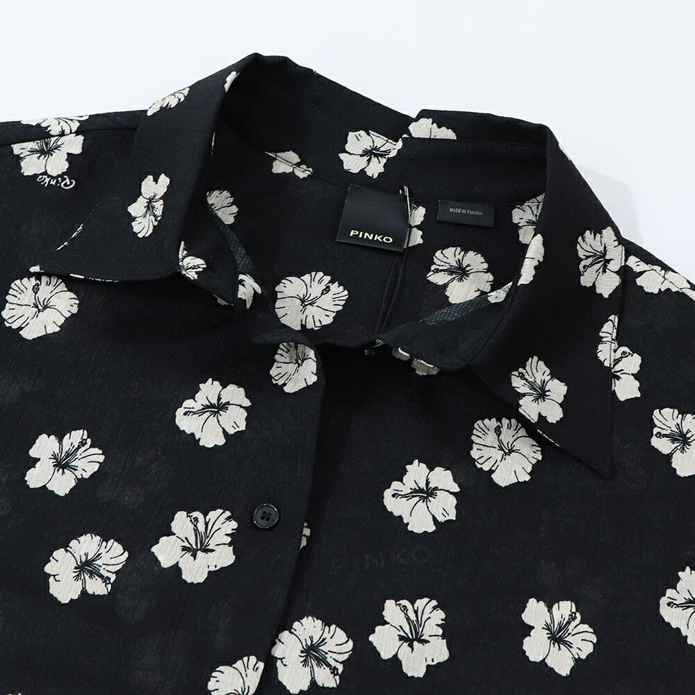 PINKO ブラウス ブラック 花柄 総柄 襟付き 100121-A0OF