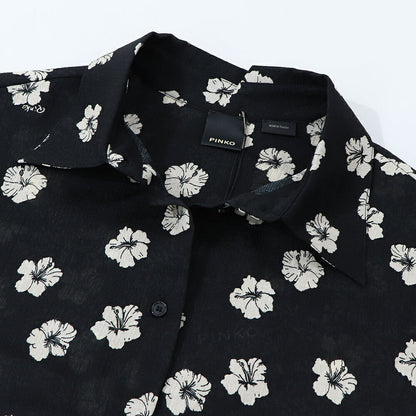 PINKO ブラウス ブラック 花柄 総柄 襟付き 100121-A0OF