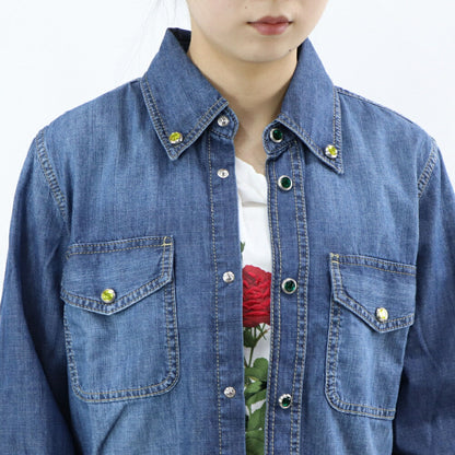 PINKO  ブルー デニムシャツ ラインストーン 100202-A0I9