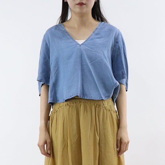 PINKO Tシャツ ブルー デニム ショート丈 半袖 100712-A0G5