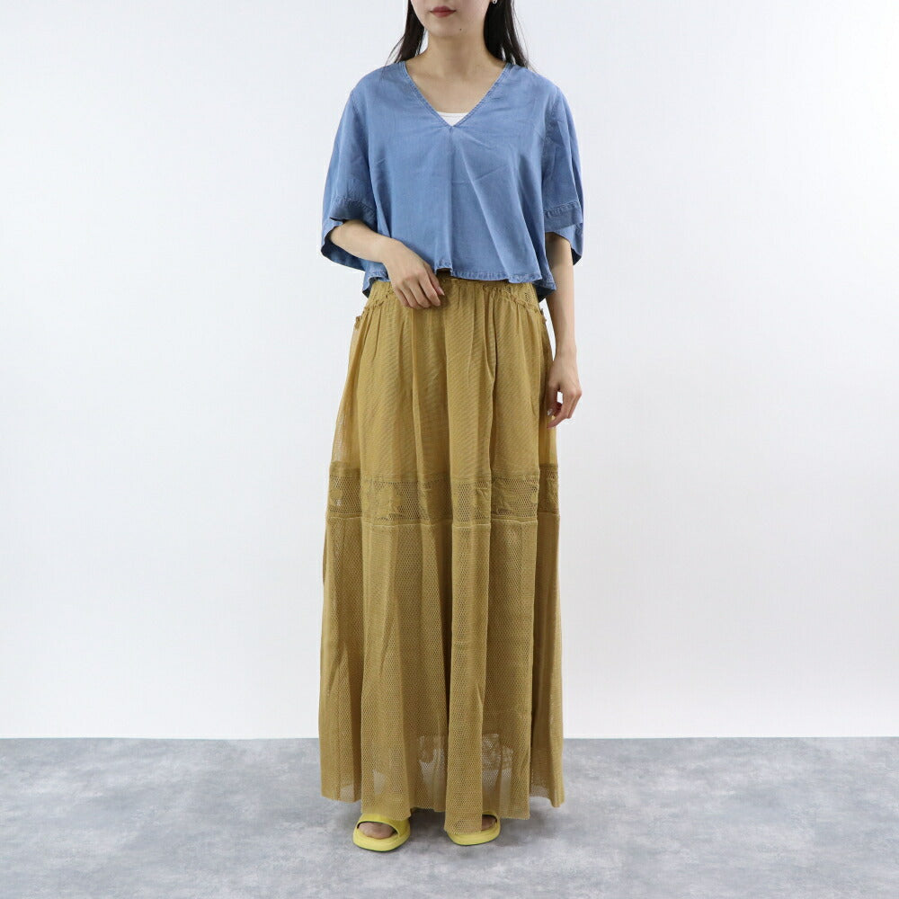 PINKO Tシャツ ブルー デニム ショート丈 半袖 100712-A0G5