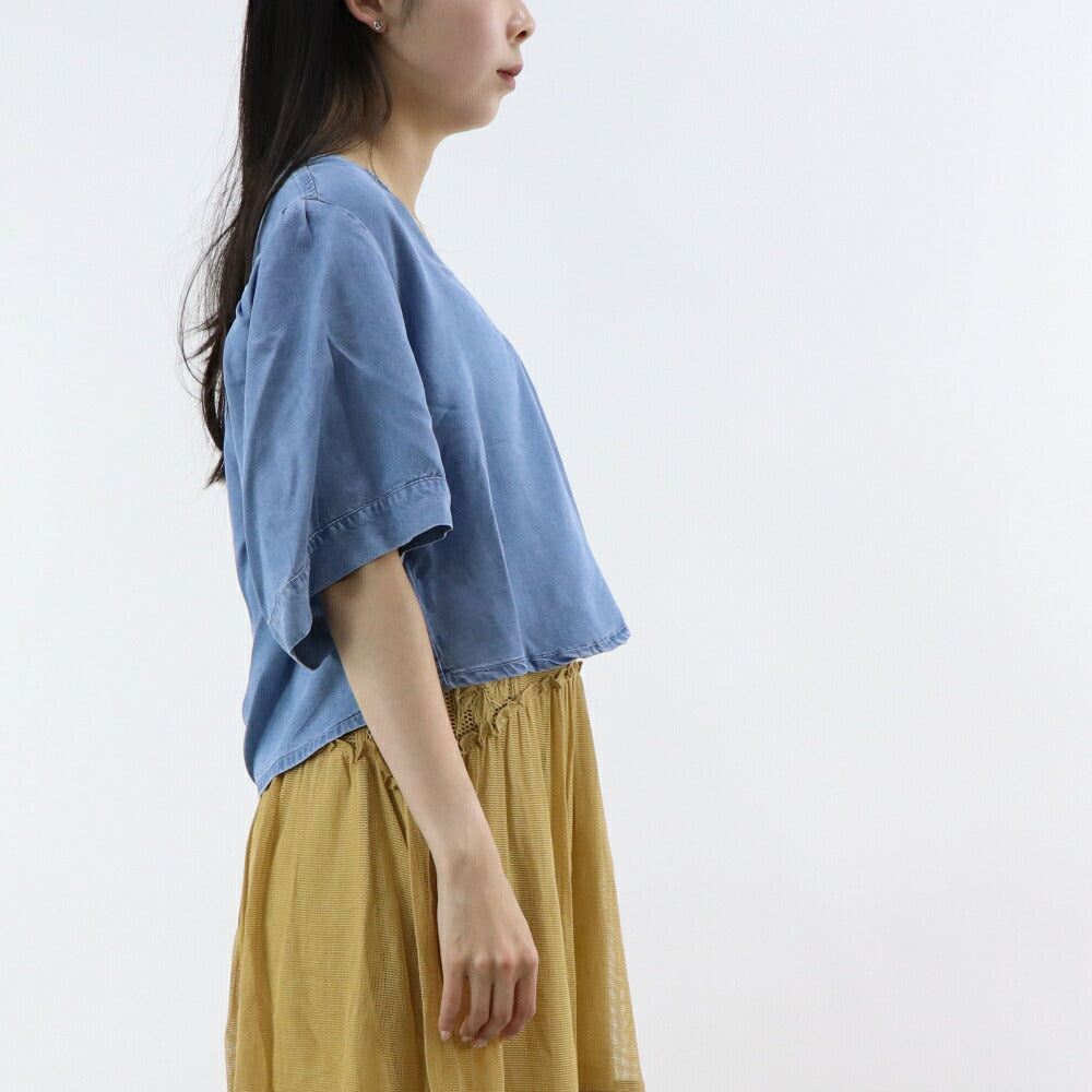 PINKO Tシャツ ブルー デニム ショート丈 半袖 100712-A0G5