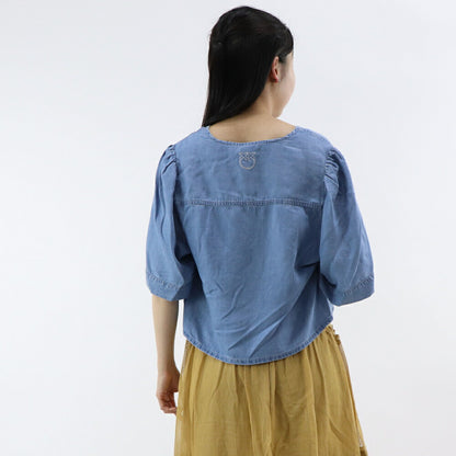PINKO Tシャツ ブルー デニム ショート丈 半袖 100712-A0G5