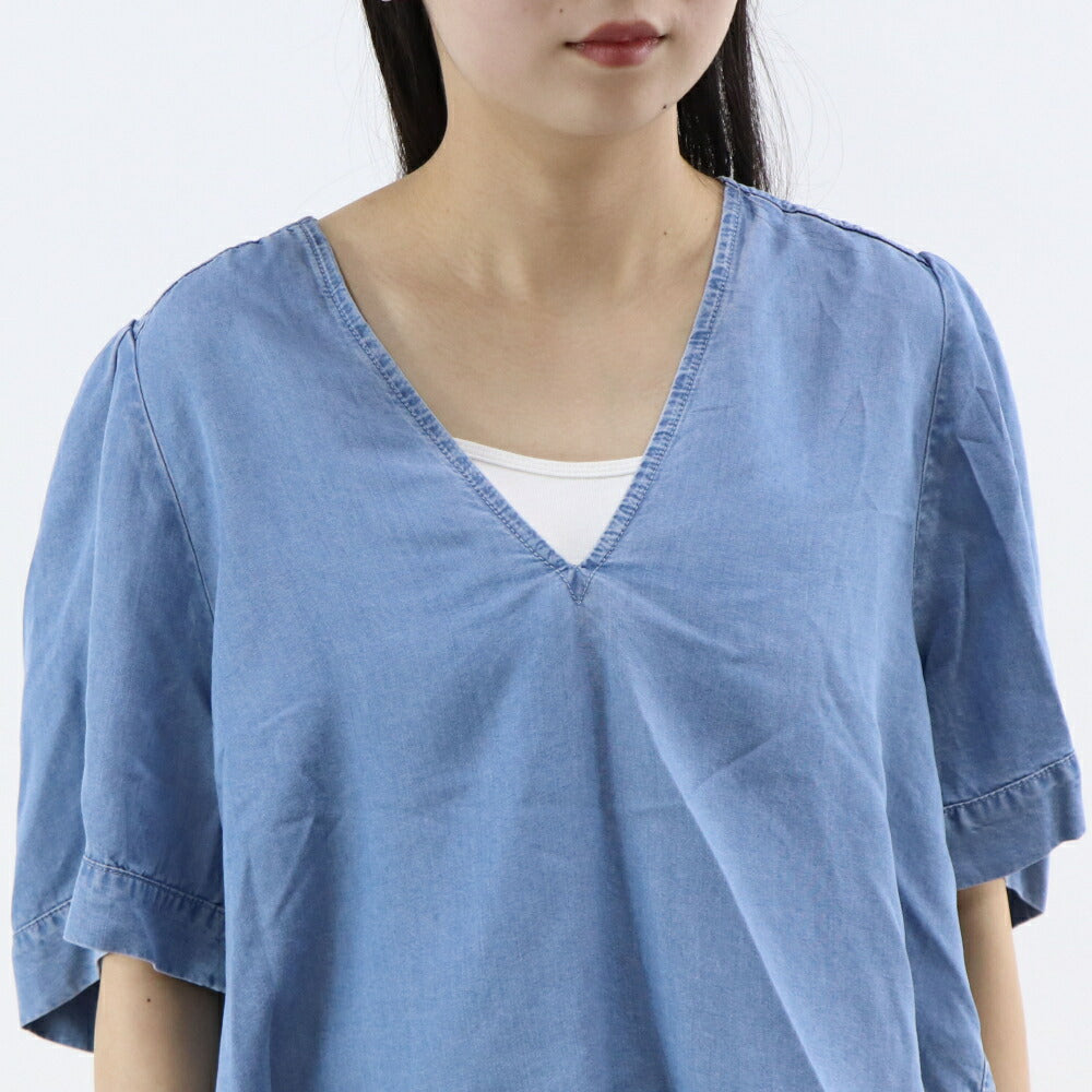 PINKO Tシャツ ブルー デニム ショート丈 半袖 100712-A0G5