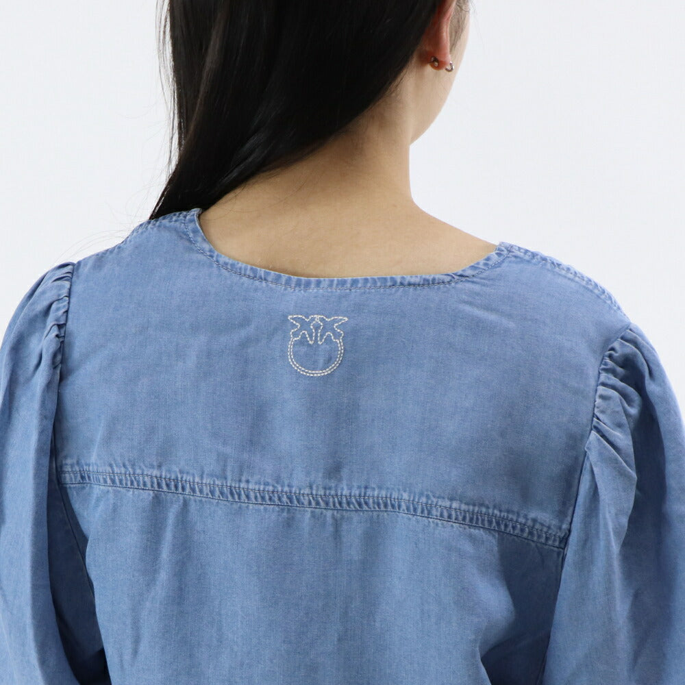 PINKO Tシャツ ブルー デニム ショート丈 半袖 100712-A0G5
