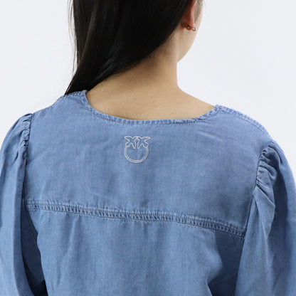 PINKO Tシャツ ブルー デニム ショート丈 半袖 100712-A0G5