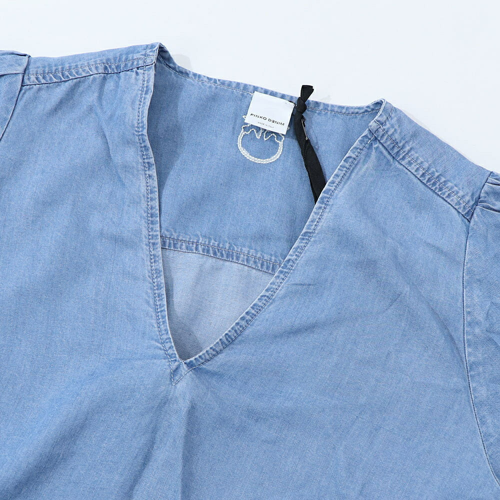 PINKO Tシャツ ブルー デニム ショート丈 半袖 100712-A0G5