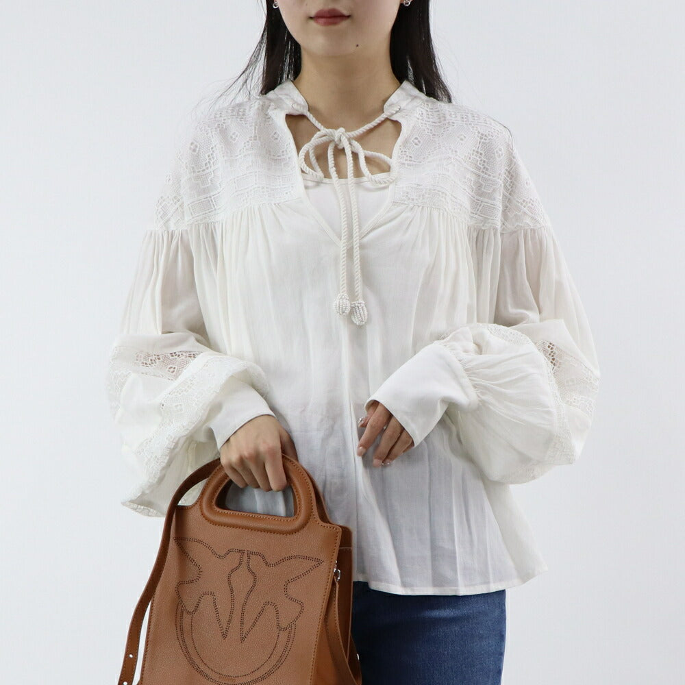 PINKO ブラウス ホワイト リボン レース 1B14FG-7976