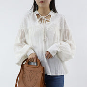 PINKO ブラウス ホワイト リボン レース 1B14FG-7976