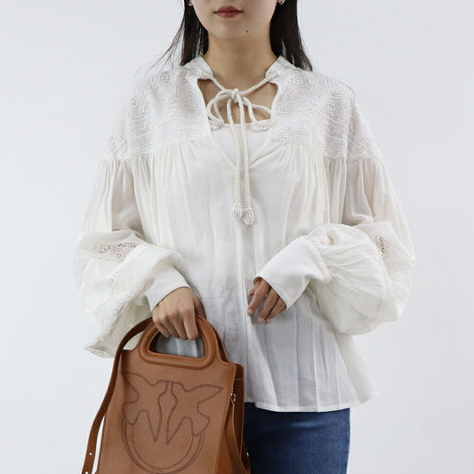 PINKO ブラウス ホワイト リボン レース 1B14FG-7976