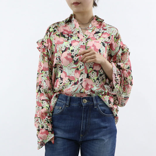 PINKO ブラウス ピンク系 花柄 襟付き 1B14K2-8062
