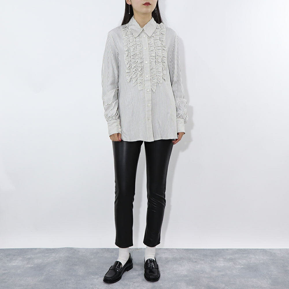 PINKO ブラウス ホワイト×グリーン ストライプ フリル 1G14WM-7946