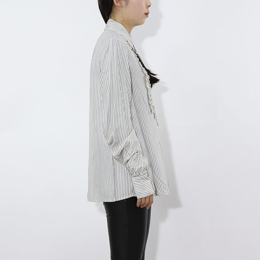 PINKO ブラウス ホワイト×グリーン ストライプ フリル 1G14WM-7946