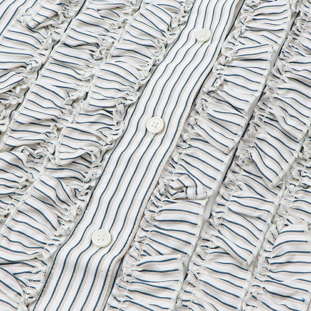 PINKO ブラウス ホワイト×グリーン ストライプ フリル 1G14WM-7946