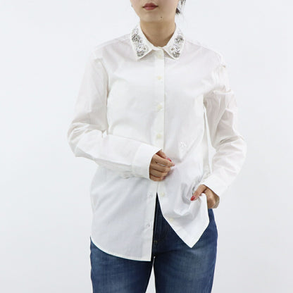 PINKO ホワイト ビジュー付き オックスフォードシャツ 1G1643-Y6VW