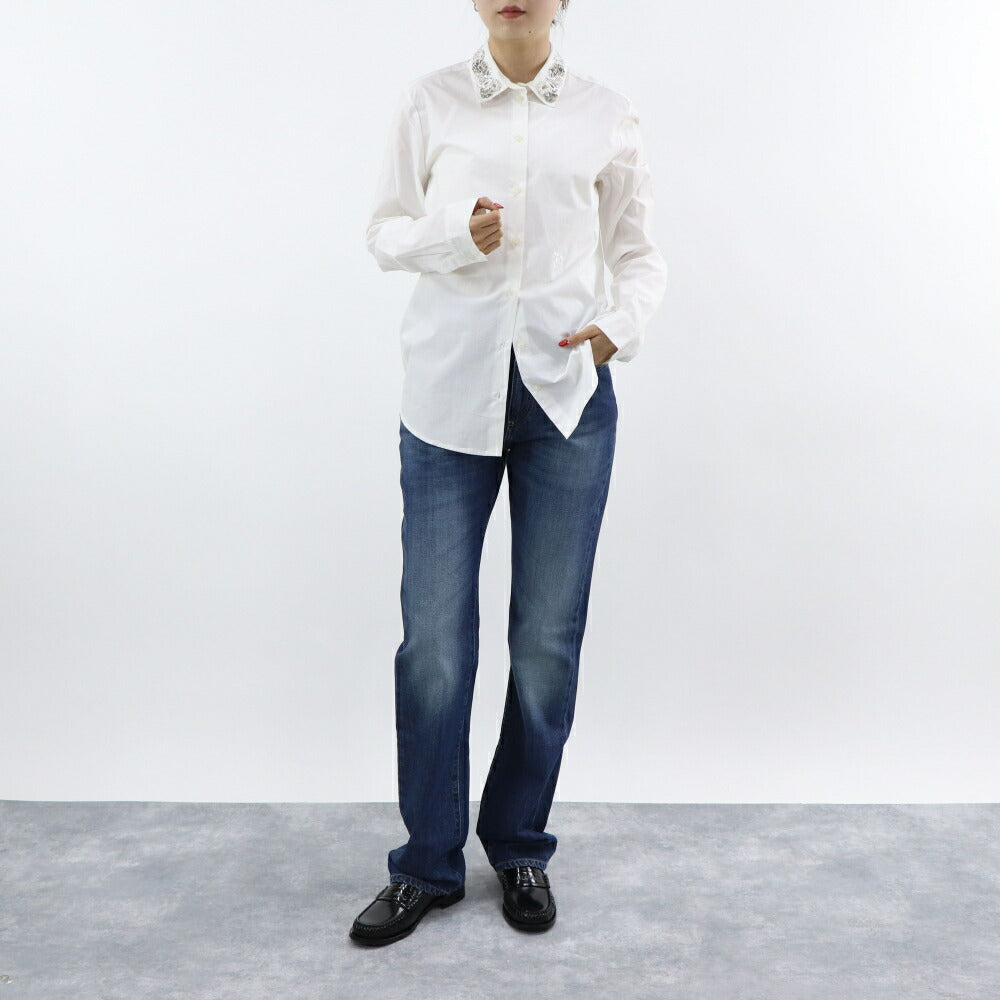 PINKO ホワイト ビジュー付き オックスフォードシャツ 1G1643-Y6VW