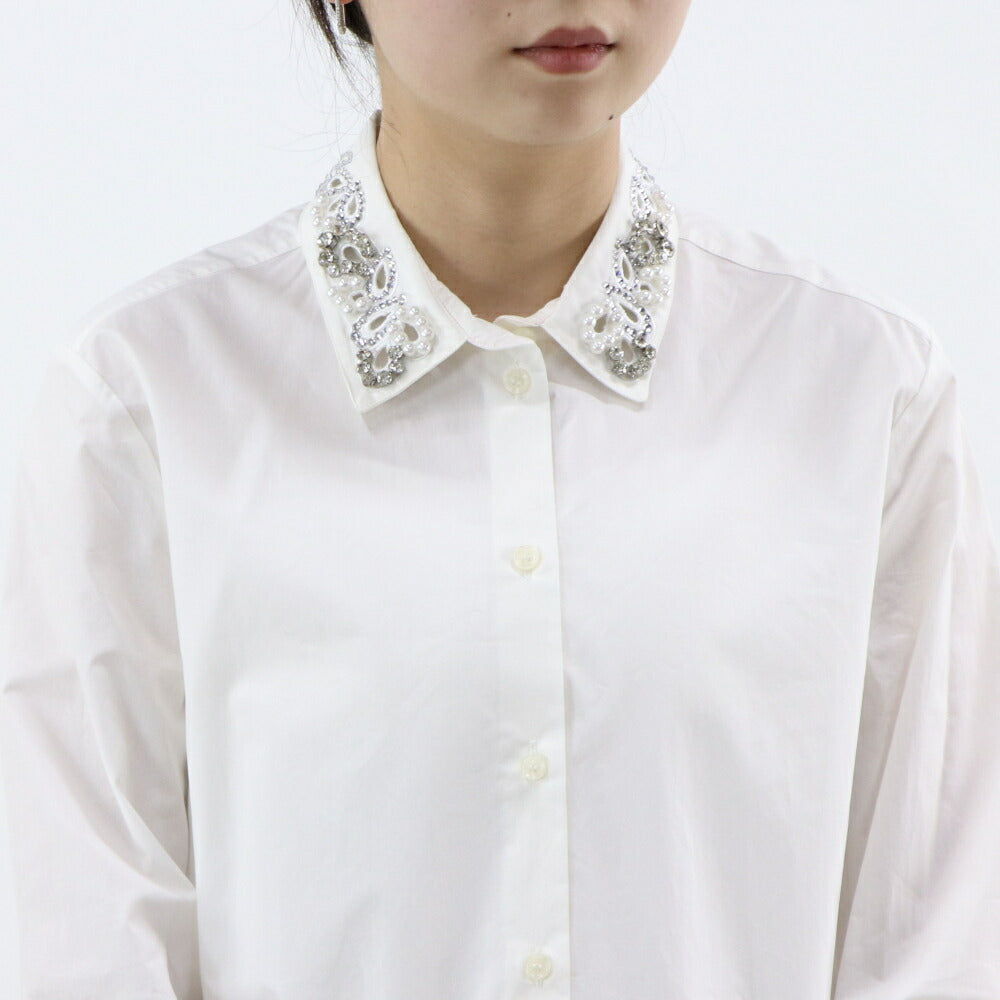 PINKO ホワイト ビジュー付き オックスフォードシャツ 1G1643-Y6VW