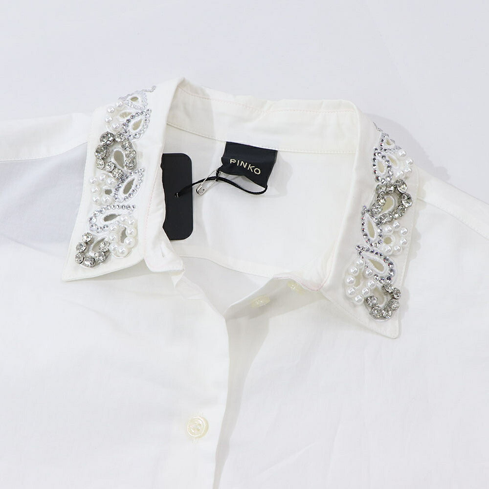 PINKO ホワイト ビジュー付き オックスフォードシャツ 1G1643-Y6VW