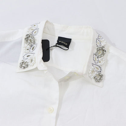 PINKO ホワイト ビジュー付き オックスフォードシャツ 1G1643-Y6VW