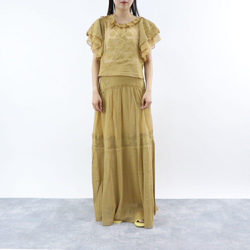 PINKO Tシャツ カットソー ベージュ メッシュ フラワー 1G17H9-Y7UZ