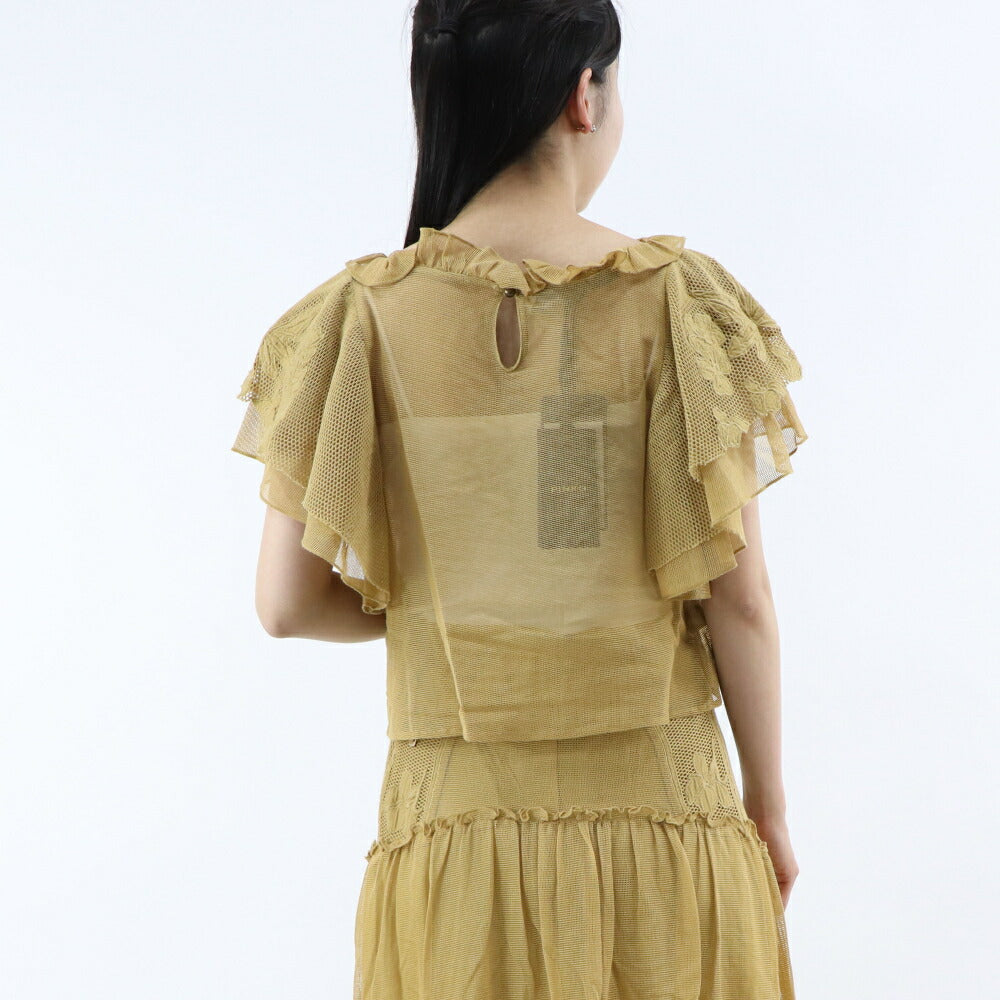 PINKO Tシャツ カットソー ベージュ メッシュ フラワー 1G17H9-Y7UZ