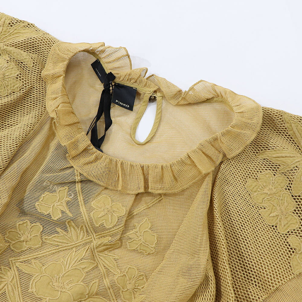 PINKO Tシャツ カットソー ベージュ メッシュ フラワー 1G17H9-Y7UZ