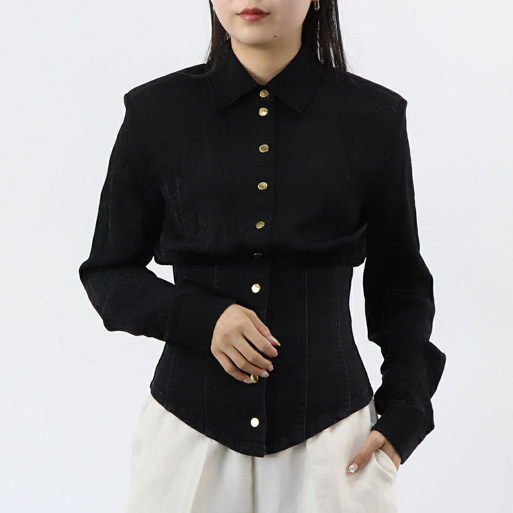 PINKO シャツ ブラウス ブラック コルセット ロゴ 1J112H-A0CN