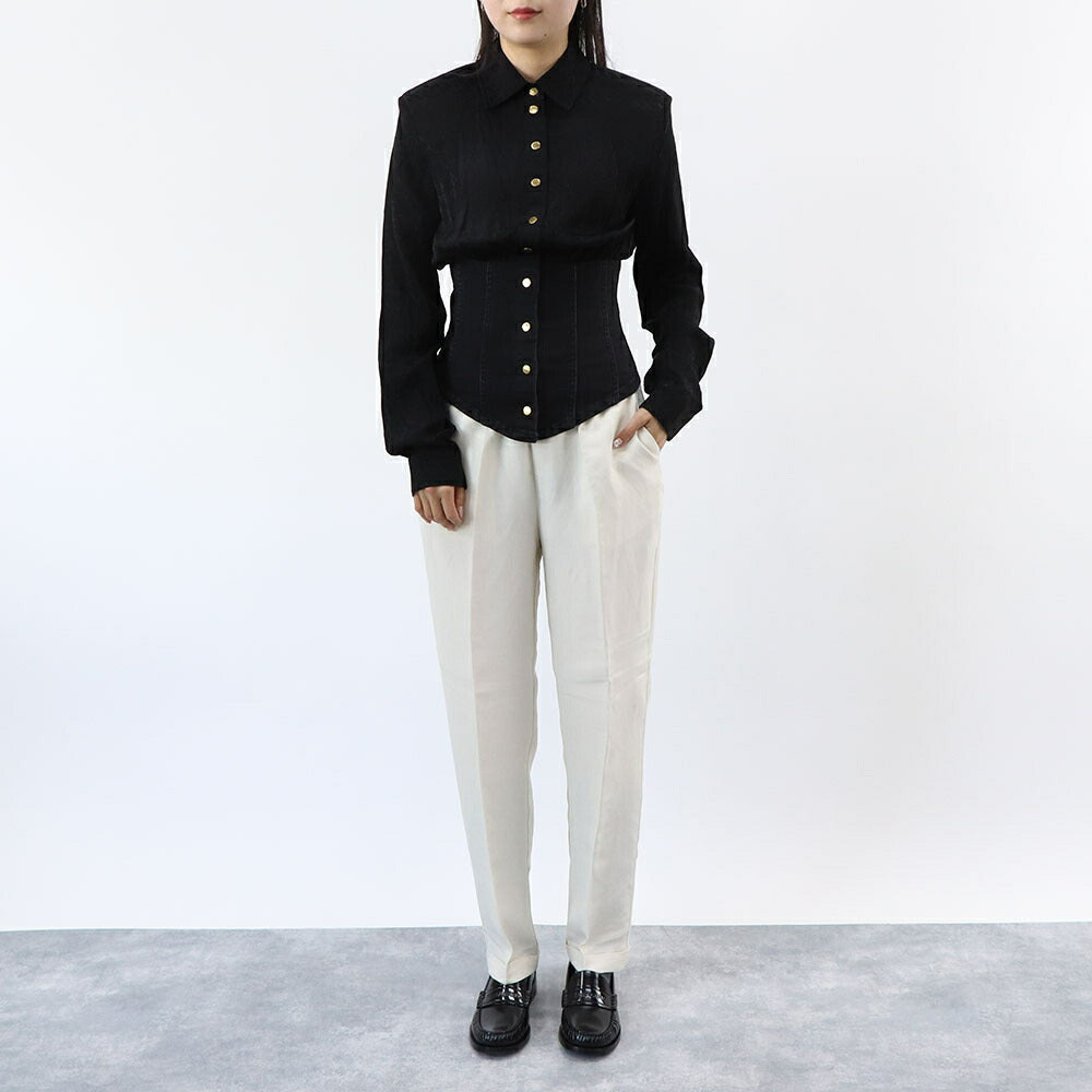 PINKO シャツ ブラウス ブラック コルセット ロゴ 1J112H-A0CN