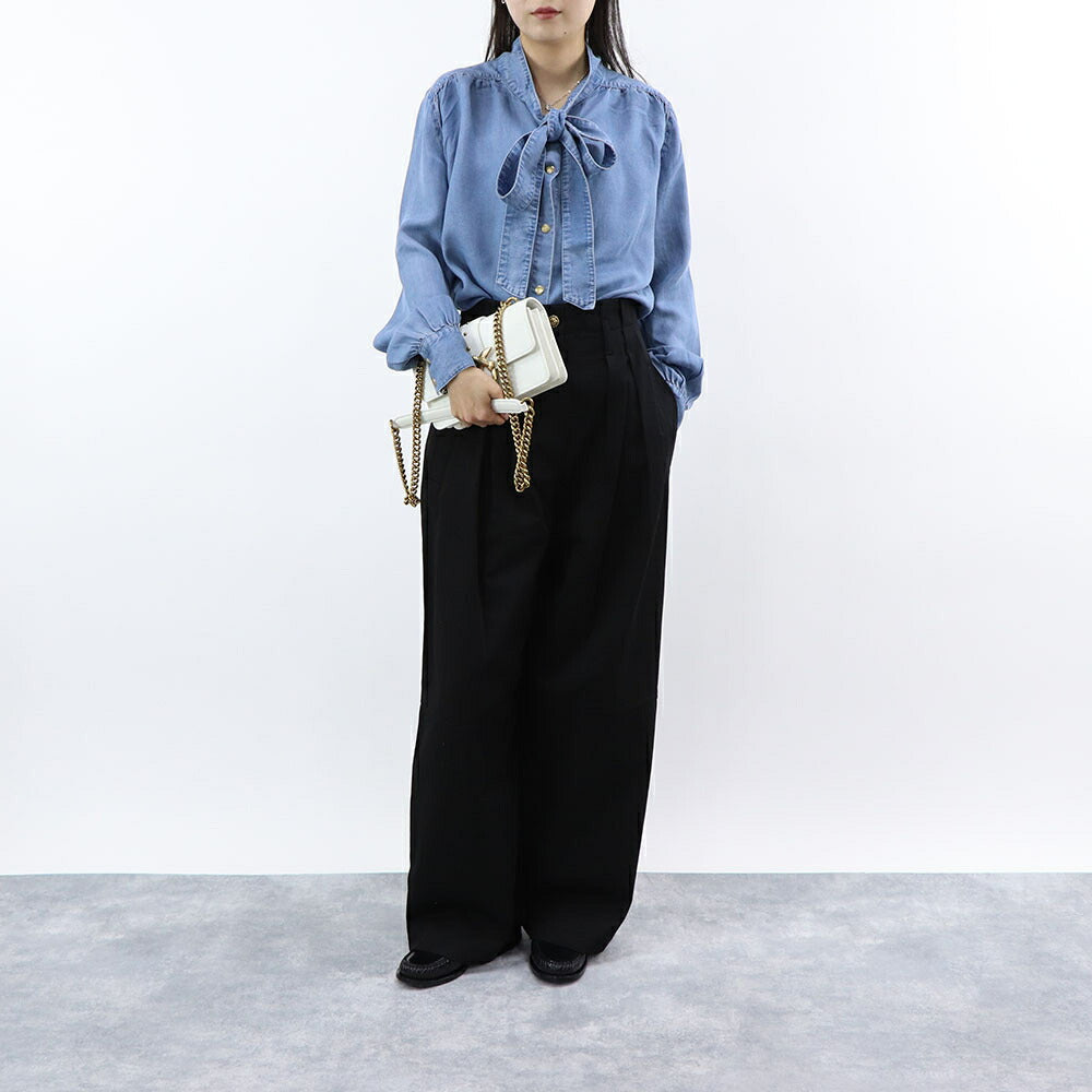 PINKO ブルー デニムシャツ ボウタイ リボンタイ 1J112R-A0CW