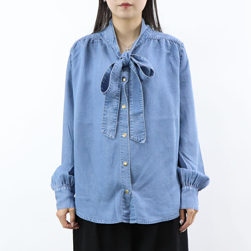 PINKO ブルー デニムシャツ ボウタイ リボンタイ 1J112R-A0CW